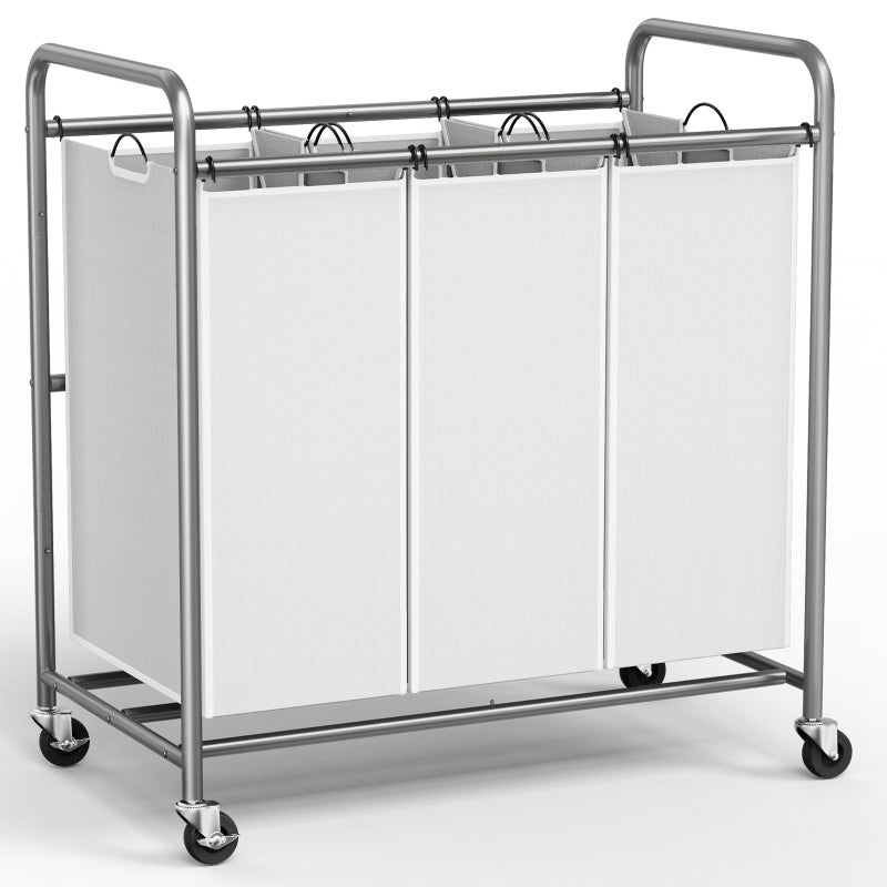 ROMOON Laundry Sorter, 3 Section Heavy Duty Laundry Hamper with Wheels and Removable Liners, Space-Saving Organizer for Laundry Room, Apartment, Dorm, Closet Storage (Gray) - Image 1